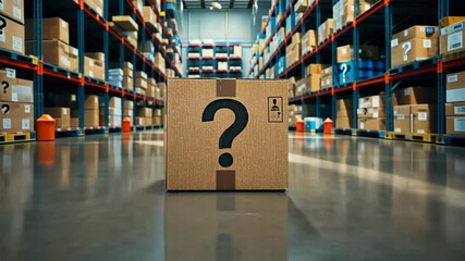 Discovering the mystery of a package in a warehouse setting filled with stacked boxes