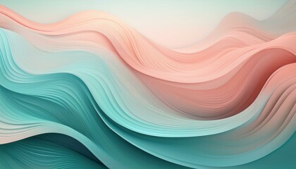 Fototapeta premium Abstract background with flowing, layered teal and peach waves.