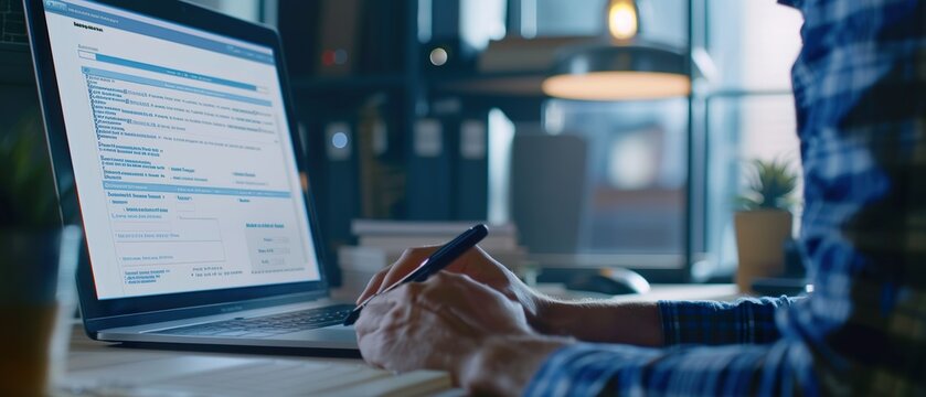Person Filling Out a Registration Form on a Computer Screen, with Personal Details Fields Displayed