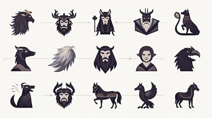 Fototapeta premium Norse Mythology Icons - Odin, Thor, Freya, Loki