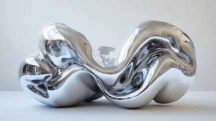 Abstract metallic sculpture with a flowing, organic shape, isolated against a white background.