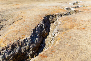 Environmental pollution from clay mining. View from above. Martian landscape
