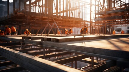 Naklejka premium A photo of a construction site with a focus on form work