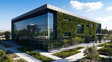 Obraz premium Contemporary Office Building with Green Wall and Glass Facade