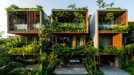 Eco-Friendly Townhouses with Plant-Filled Balconies and Sustainable Design