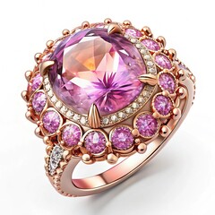 beautiful ring with pink amethyst gem (stone) isolated on a white background