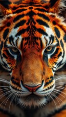 Obraz premium Majestic Tiger Gazes Intensely While Exhibiting Striking Features in Natural Habitat