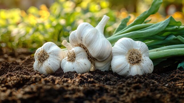 She planted garlic bulbs in her garden, looking forward to a bountiful harvest in the summer