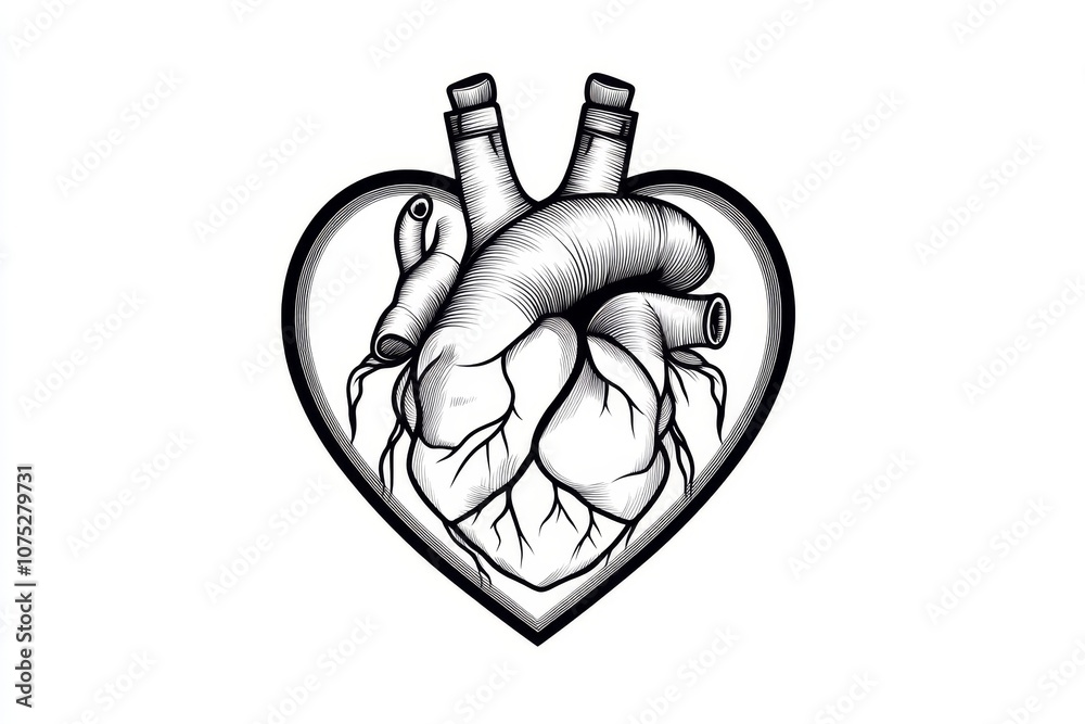 Poster minimalist outline of a heart shape, drawn with a single clean line on a white background