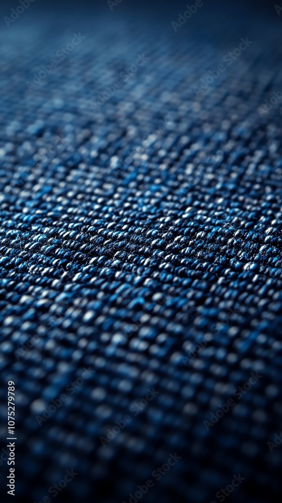 Poster close-up of a blue textile surface with a textured, woven pattern.