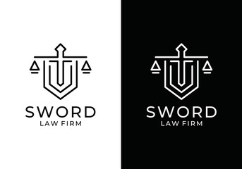 sword and shield logo. elegant guardian law abstract legal insurance symbol vector design