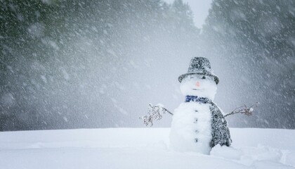 Obraz premium A snowman standing alone on a snowy day