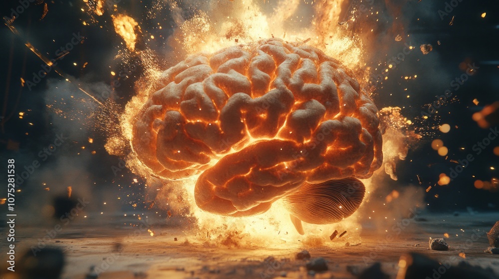 Poster A brain is exploding in a fiery explosion