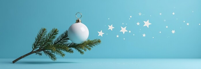 Fototapeta premium Levitation of a twig of a fir tree, Christmas decorations, a Christmas star