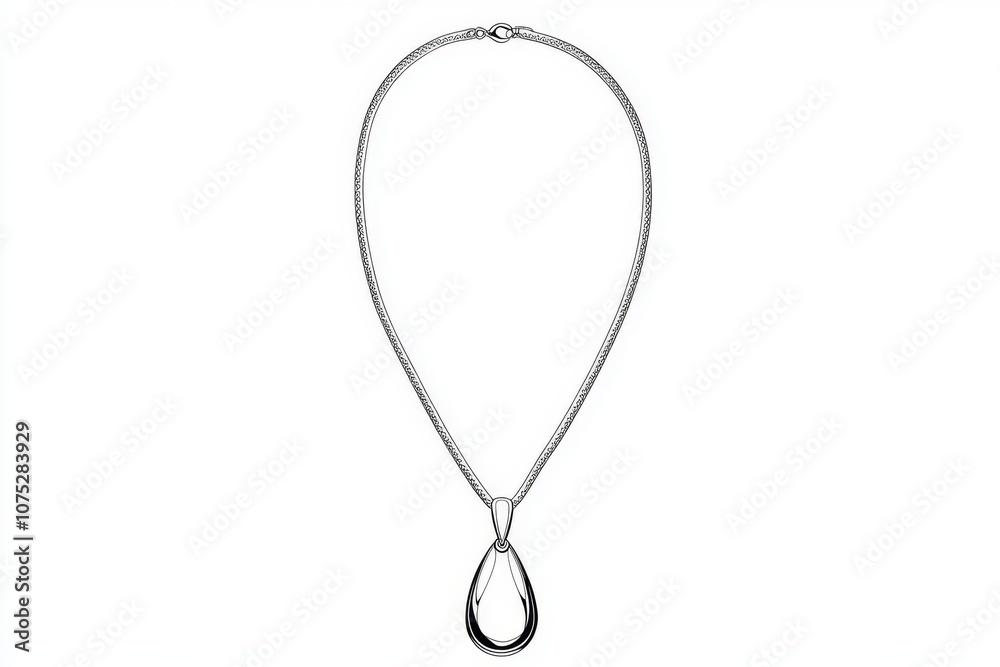 Poster simple line drawing of a necklace with a small pendant, in a minimalist style on a plain background