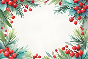 Fototapeta premium Christmas frame with holly berries