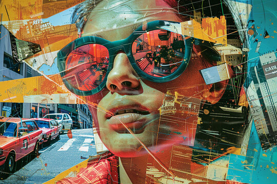 Fototapeta Summer composition modern stylish retro collage made with Generative AI technology