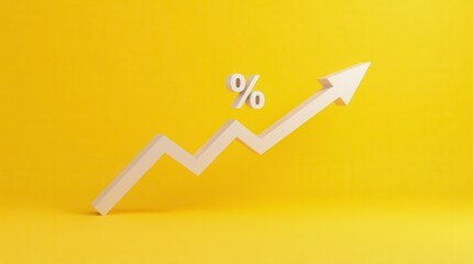Falling White Chart Arrow with Percent Icon on Yellow Background Economic Downturn and Mortgage Rates Concept