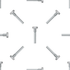 Seamless pattern of realistic metal bolts on white background, representing construction, industry, and diy projects