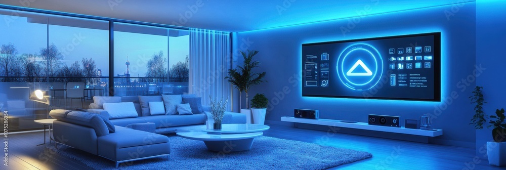 Aufkleber the living room showcases sleek furniture with ambient smart lighting creating a calming atmosphere 