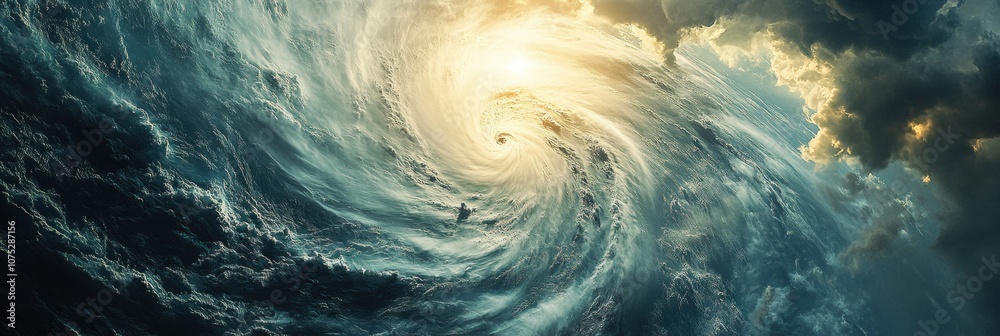 Aufkleber A massive hurricane begins to develop in the open ocean, with intense winds and swirling clouds visible against the backdrop of sunlight. Generative AI