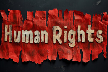 The word Human Rights written on torn red paper, isolated over a black background