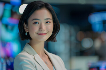 Generative AI Image of Female Television Host Conducting Live Interview in Studio