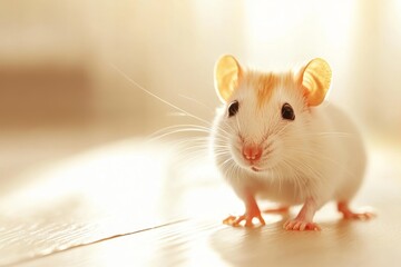 Child bonding with a pet mouse in a sunlit room, showcasing friendship and care.