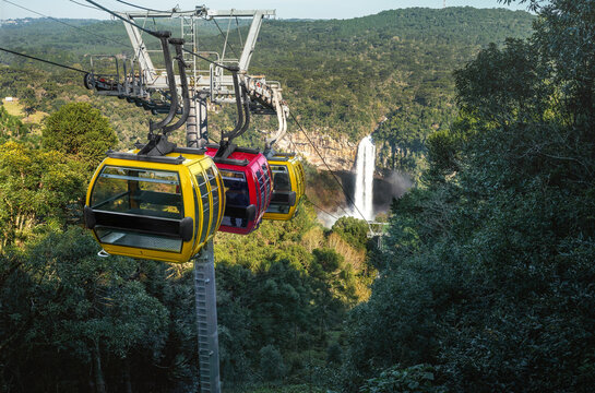 Parques da Serra Cable Cars and Caracol Waterfall - Bondinhos A&eacute;reos Parques da Serra - Canela, Rio Grande do Sul, Brazil.
