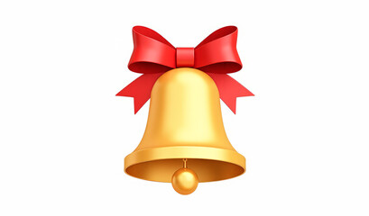 golden bells with a red bow on a white background