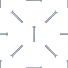 Seamless pattern of realistic metal bolt with external thread, fixing element for construction and repair works, vector illustration