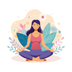 A woman practicing yoga outdoors Illustration. Fitness Illustration Vector Design