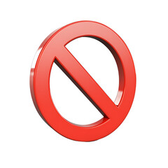 3D Red No Sign Icon Isolated on White Background
