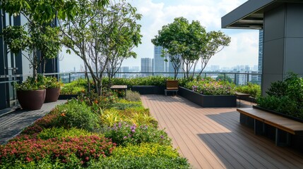 The rooftop garden provided a green oasis in the city, allowing residents to relax among the flowers and herbs