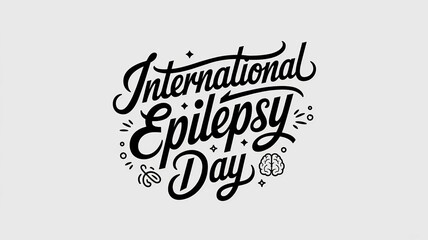 International Epilepsy Day lettering and brain icon, calligraphy poster, generative AI