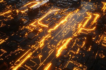 Abstract Glowing Circuit Board - Futuristic Technology Background