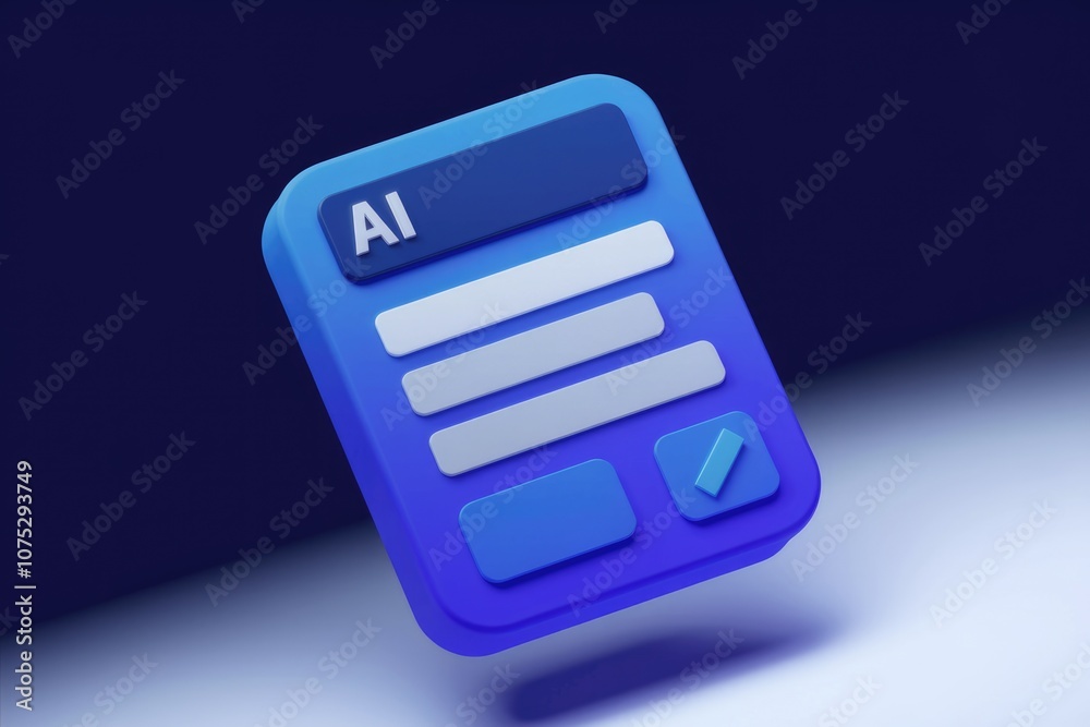 Aufkleber 3D render of a blue AI interface with a button and input fields