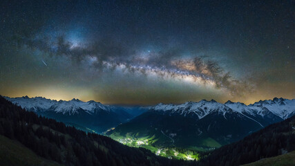 Starry sky with Milky Way, mountains of Uri, Maderanertal, canton Uri, Switzerland, Europe