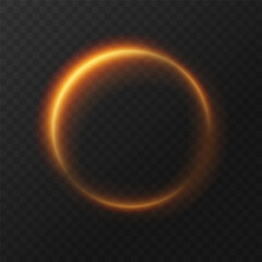 Golden light circle with luminous effect isolated on transparent background. Abstract round frame with light effect. Curve golden line circle png.