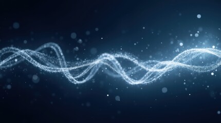 Silver Glowing Light Trails Swirling Gracefully Across a Dark Blue Background