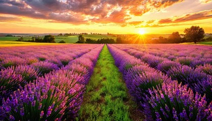 Obraz premium A lavender field at sunset - nature, romance and tranquility.