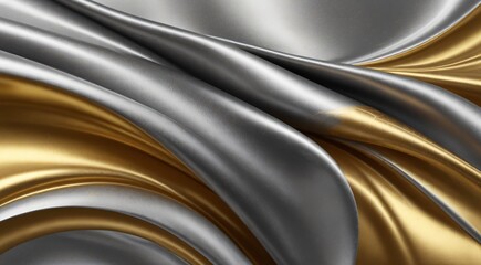 Fototapeta premium Elegant Wavy Gold and Silver Metallic Fabric Background