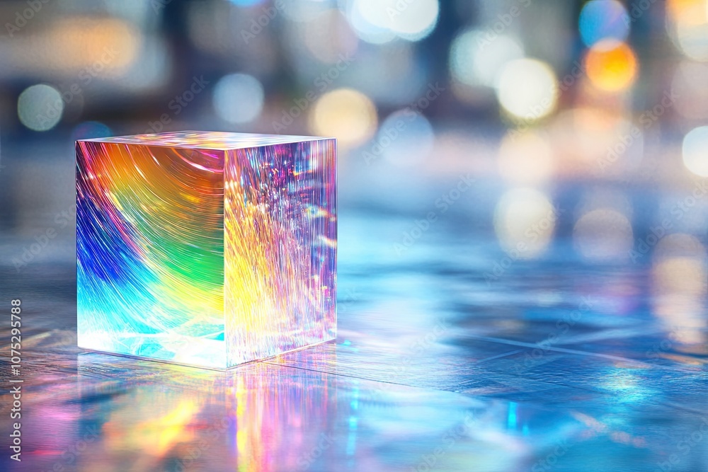 Poster three-dimensional projection of a tesseract illustrating vibrant shadows and illumination