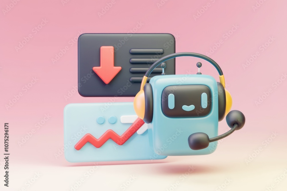 Aufkleber A 3D illustration of a robot wearing a headset  indicating customer service and support
