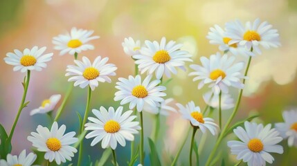 Obraz premium Oil painting showcasing a vibrant bouquet of daisies in nature highlighting wildflowers and their delicate white petals in a spring garden setting Ideal for web banners and floral arrangements