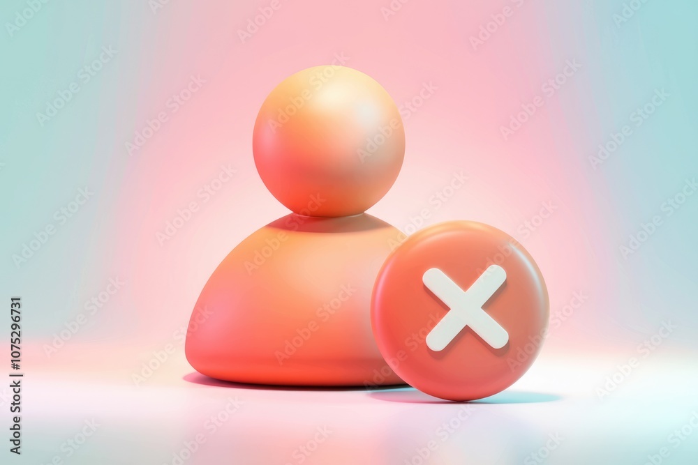 Poster 3D render of a user icon with a red cross  symbolizing account deletion