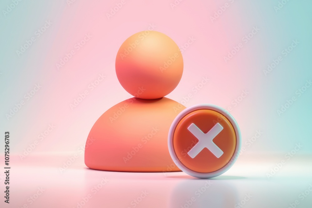 Poster 3D rendering of a user icon with a red cross symbol