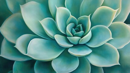 Close up oil painting of a fresh green succulent echeveria showcasing intricate details and vibrant texture perfect for nature inspired themes and floral backdrops