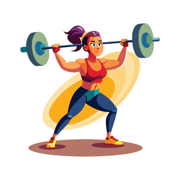 woman lifting barbell, cartoon style, gym setting clip art preview