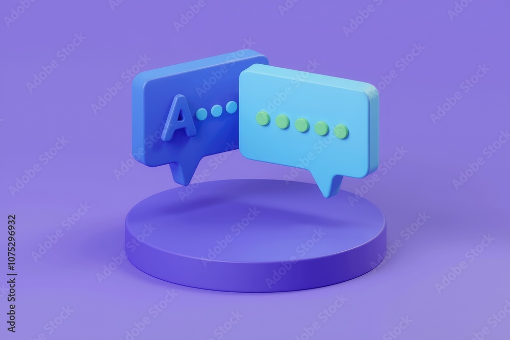Fototapete 3D rendering of two speech bubbles with dots  representing a conversation.